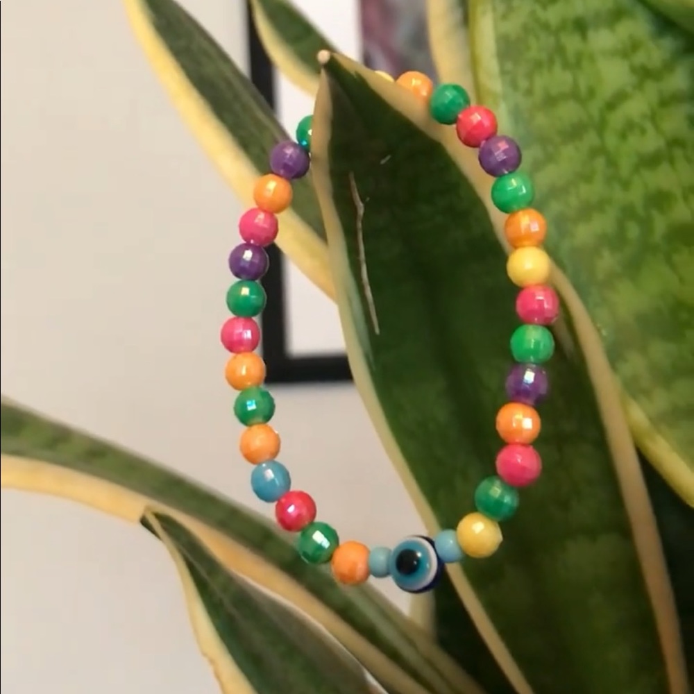 🌈 Rainbow Disco Ball 🪩 🧿 Evil eye Bracelet
